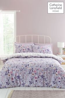 Catherine Lansfield Lilac Isadora Floral Reversible Lilac Duvet Cover Set