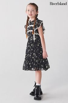 River Island Black Light Mini Girls Floral Chiffon Dress (N75324) | €29