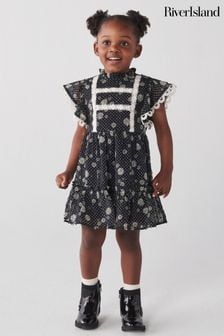 River Island Black Mini Girls Floral Chiffon Dress (N75326) | $33