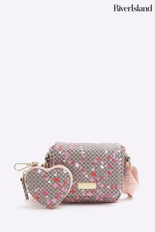 River Island Brown Girls Mono Flower Print Cross-Body Bag (N75329) | €25