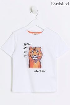 River Island White Boys Satin Tiger T-Shirt (N75336) | $24