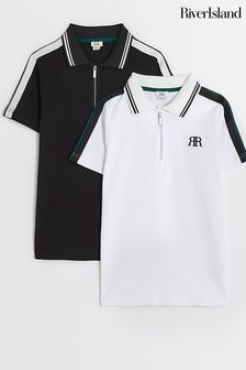 River Island White Boys Taped Polo Shirts 2 Pack (N75356) | KRW53,400