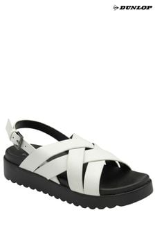 Dunlop White Ladies Cross-Over Flatform Sandals (N75379) | €43