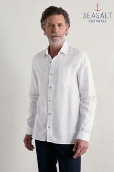 Seasalt Cornwall White Mens Curator Linen Shirt (N75495) | $120