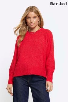 River Island Red Oversized Crew Neck Jumper (N75533) | AED85