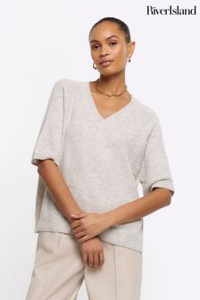 River Island Cream Lightweight Knit T-Shirt (N75540) | €16