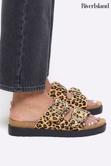 River Island Brown Double Buckle Sandals (N75541) | INR 6,283