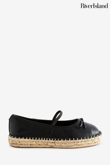 River Island Black Espadrille Ballet Pump Flatform Shoes (N75546) | $56