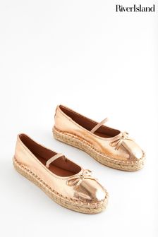 River Island Rose Gold Espadrille Ballet Pump Flatform Shoes (N75570) | kr454