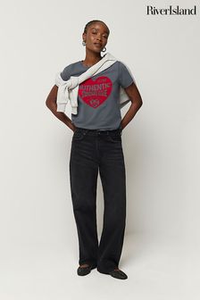 River Island Grey Washed Authentic Heart Graphic T-Shirt (N75578) | €33