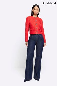River Island Red Cropped Trophy Boucle Jacket (N75579) | €110