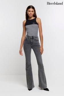 River Island Grey High Rise Tummy Hold Stretch Flared Jeans (N75585) | AED272
