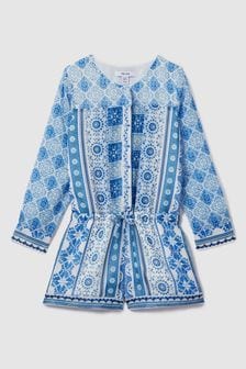 Reiss Blue Print Izzy 13-14 yrs Tile Print Playsuit (N76010) | $133