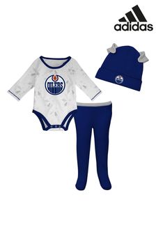 adidas White NHL Edmonton Oilers Dream Team Creeper Pant And Hat Set 3 Piece (N76297) | NT$1,210