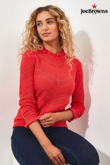 Joe Browns Red Pointelle Frilly Neck Jumper (N76377) | SGD 87