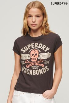 Superdry Brown Embellished Poster Cap Sleeve T-Shirt (N76560) | kr488