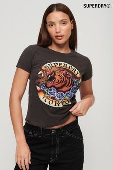 Superdry Carbon Black 100% Cotton Tattoo Rhinestone T-Shirt (N76563) | $69