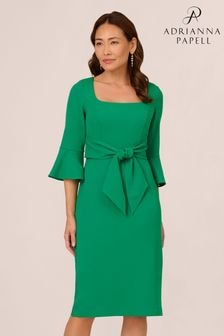 Adrianna Papell Green Bell Sleeve Tie Front Dress (N76774) | $255