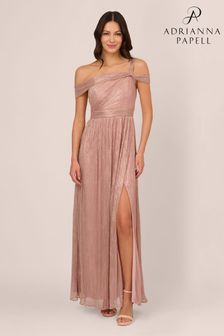Adrianna Papell Pink Crinkle Metallic Gown (N76792) | Kč9,875