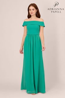 Adrianna Papell綠色打褶雪紡禮服裙 (N76793) | NT$6,490