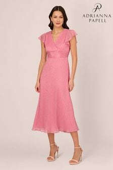 Adrianna Papell Pink Crinkle Mesh Midi Dress (N76798) | Kč7,495