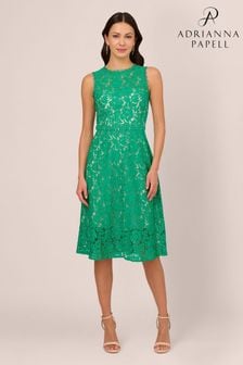 Adrianna Papell Green Lace Midi Dress (N76799) | AED826