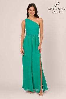 Adrianna Papell Green One Shoulder Chiffon Gown (N76816) | Kč5,510