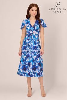 Adrianna Papell Blue Printed Chiffon Midi Dress (N76817) | ₪ 800