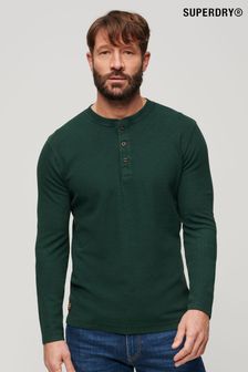 Verde esmalte - Camiseta con cuello henley de manga larga de punto grano de Superdry (N76915) | 43 €