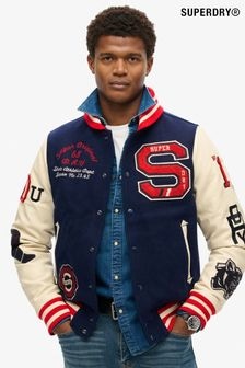 Superdry Blue/White College Varsity Patched Bomber Jacket (N76959) | $214