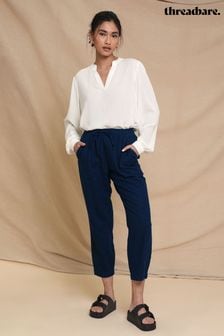 Threadbare Blue Linen Blend Tapered Trousers (N76970) | ￥4,580