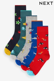 Blau/Grau - Regulär - Socken mit lustigem Muster, 5er Pack (N76998) | 19 €