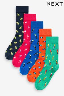 Blau/Orange - Regulär - Socken mit lustigem Muster, 5er Pack (N76999) | 19 €