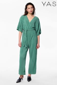 Y.A.S Green Plisse Belted Jumpsuit (N77006) | $108