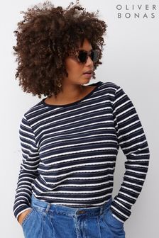 Oliver Bonas Blue Striped Long Sleeve Jersey Top