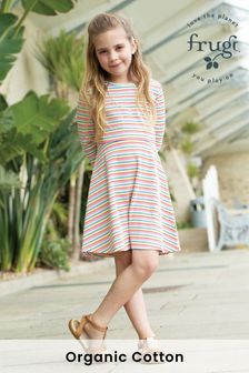 Frugi Multi Rainbow Stripe Short Sleeve Rib Skater Dress (N77182) | kr454 - kr480