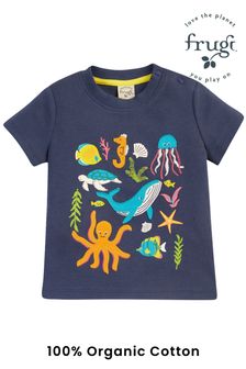 Frugi Kurzärmeliges T-Shirt mit Meereslebewesenapplikationen, Blau (N77221) | 31 € - 37 €
