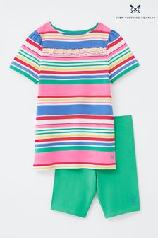 Crew Clothing Company Green Stripe Cotton Shirt and Short Set (N77337) | $57 - $62