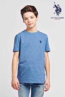 Temno modra - -U.s. Polo Assn. Modra fantovska majica s kratkimi rokavi in motivom dvojnih jezdecev (N77389) | €23 - €27