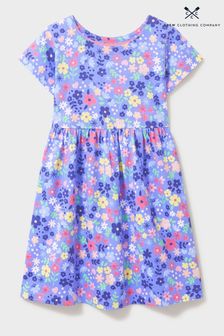 Crew Clothing Company Blue Floral Print Cotton Jersey Dress (N77390) | €14 - €16