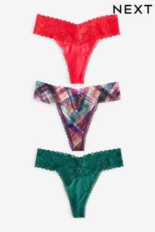 Red/Green Thong Floral Lace Knickers 3 Pack (N77625) | $18