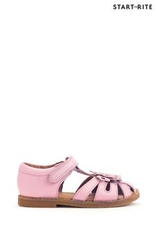 Start Rite Pink Flora Pale Leather Rip Tape Toe In Sandals