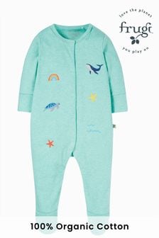 Frugi Marl Embroided Sea Footed Green Sleepsuit (N77692) | $38