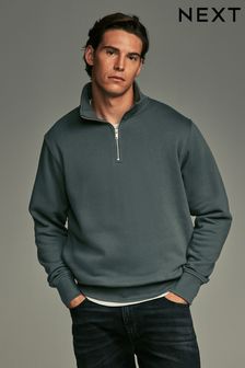 Green Zip Neck Jersey Cotton Rich Zip Neck Sweatshirt (N78175) | $45