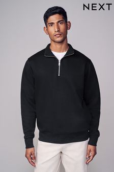 Black Zip Neck Jersey Cotton Rich Zip Neck Sweatshirt (N78176) | $39