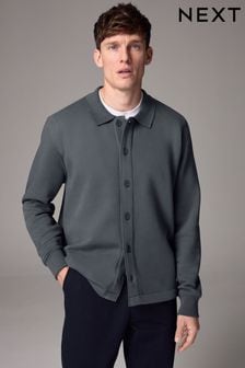 Slate Grey Cotton Rich Jersey Button Through Shacket (N78183) | $53