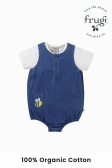 Frugi Blue Cotton Bee Outfit Applique Chambray Romper (N78219) | €40