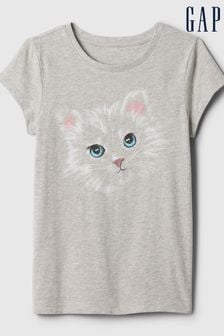 Gap Grey Cat Graphic Short Sleeve Crew Neck T-Shirt (4-13yrs) (N78612) | €11.50