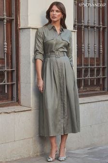 Sosandar Green Full Skirt Midi Cotton Shirt Dress (N78633) | 5,436 UAH