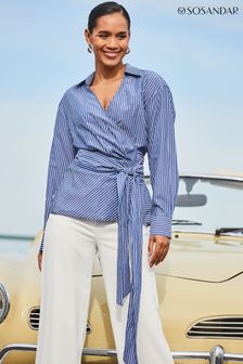 Sosandar Blue Stripe Twist Wrap Shirt (N78640) | 272 QAR